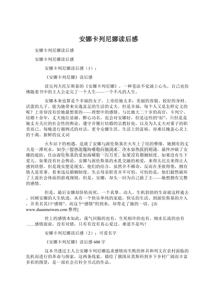 安娜卡列尼娜读后感Word格式文档下载.docx_第1页