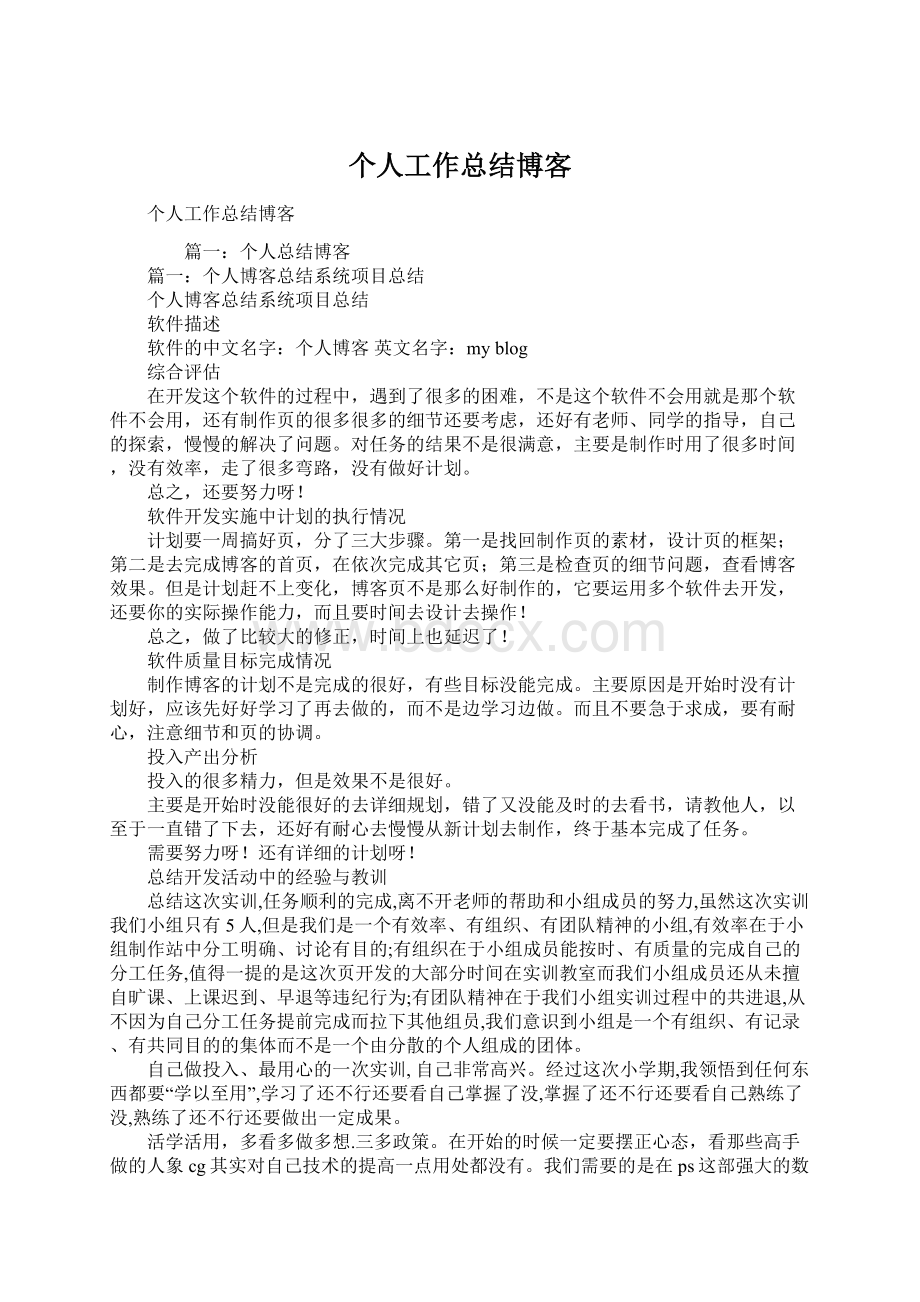 个人工作总结博客Word文档格式.docx