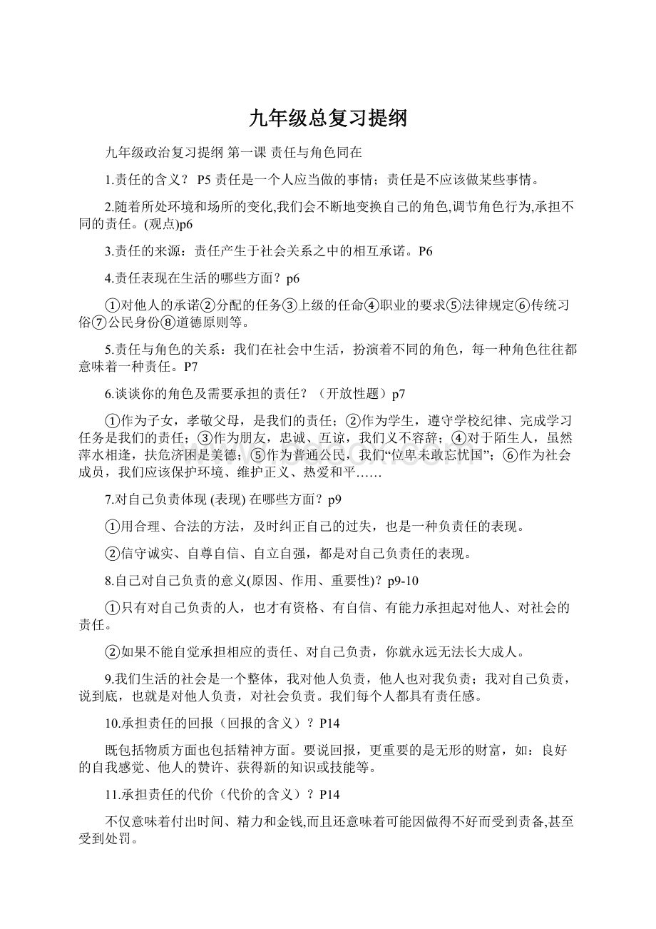 九年级总复习提纲.docx