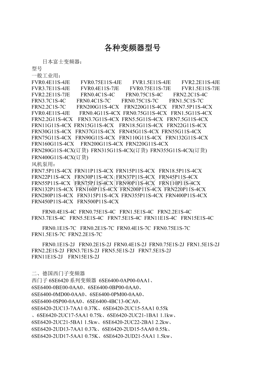 各种变频器型号Word文档格式.docx