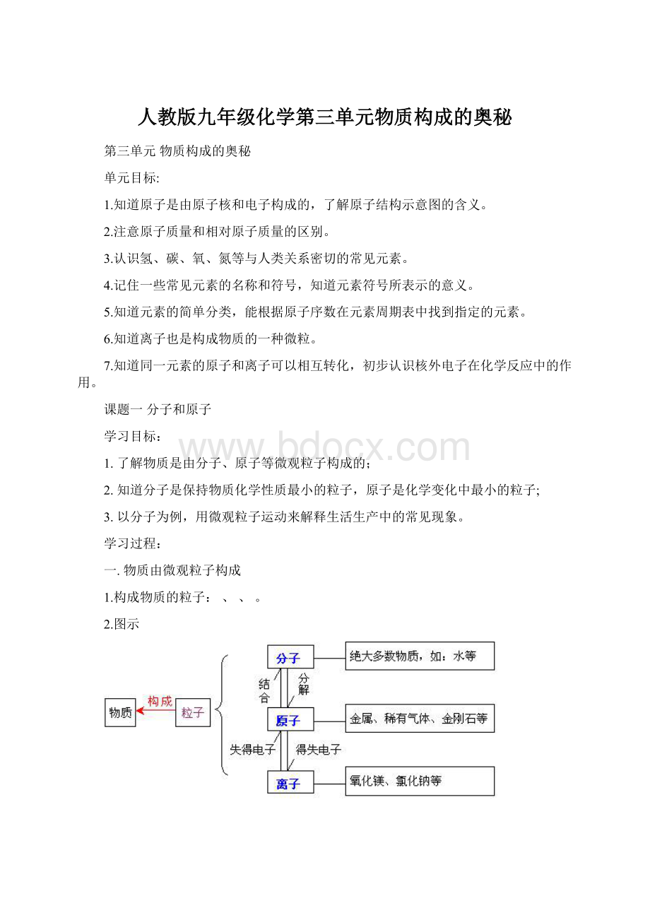 人教版九年级化学第三单元物质构成的奥秘Word格式.docx