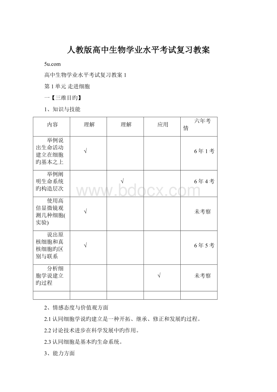 人教版高中生物学业水平考试复习教案.docx