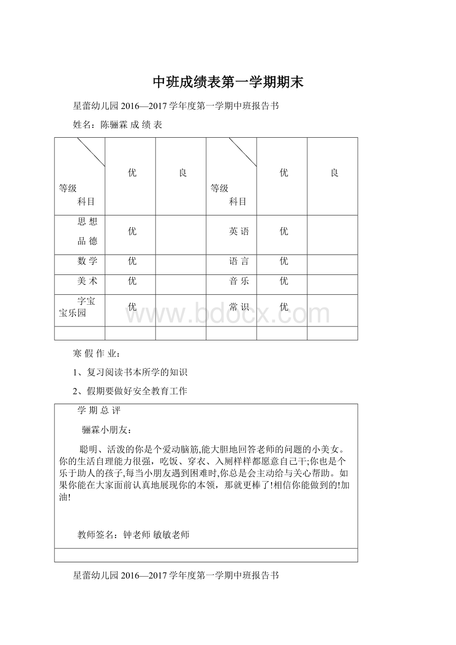 中班成绩表第一学期期末.docx