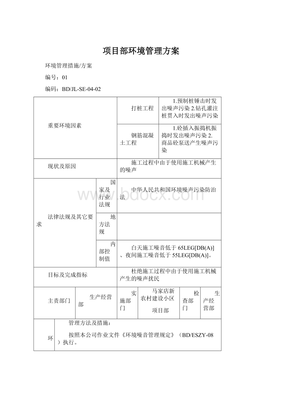 项目部环境管理方案Word文档下载推荐.docx_第1页