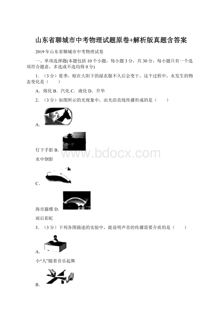 山东省聊城市中考物理试题原卷+解析版真题含答案.docx