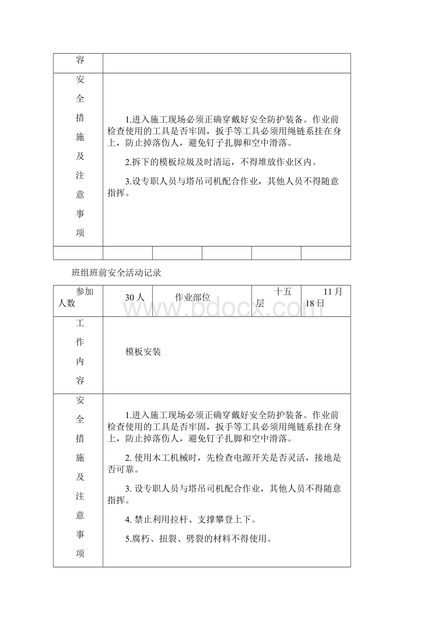 木工 班组班前安全活动记录Word格式文档下载.docx_第3页