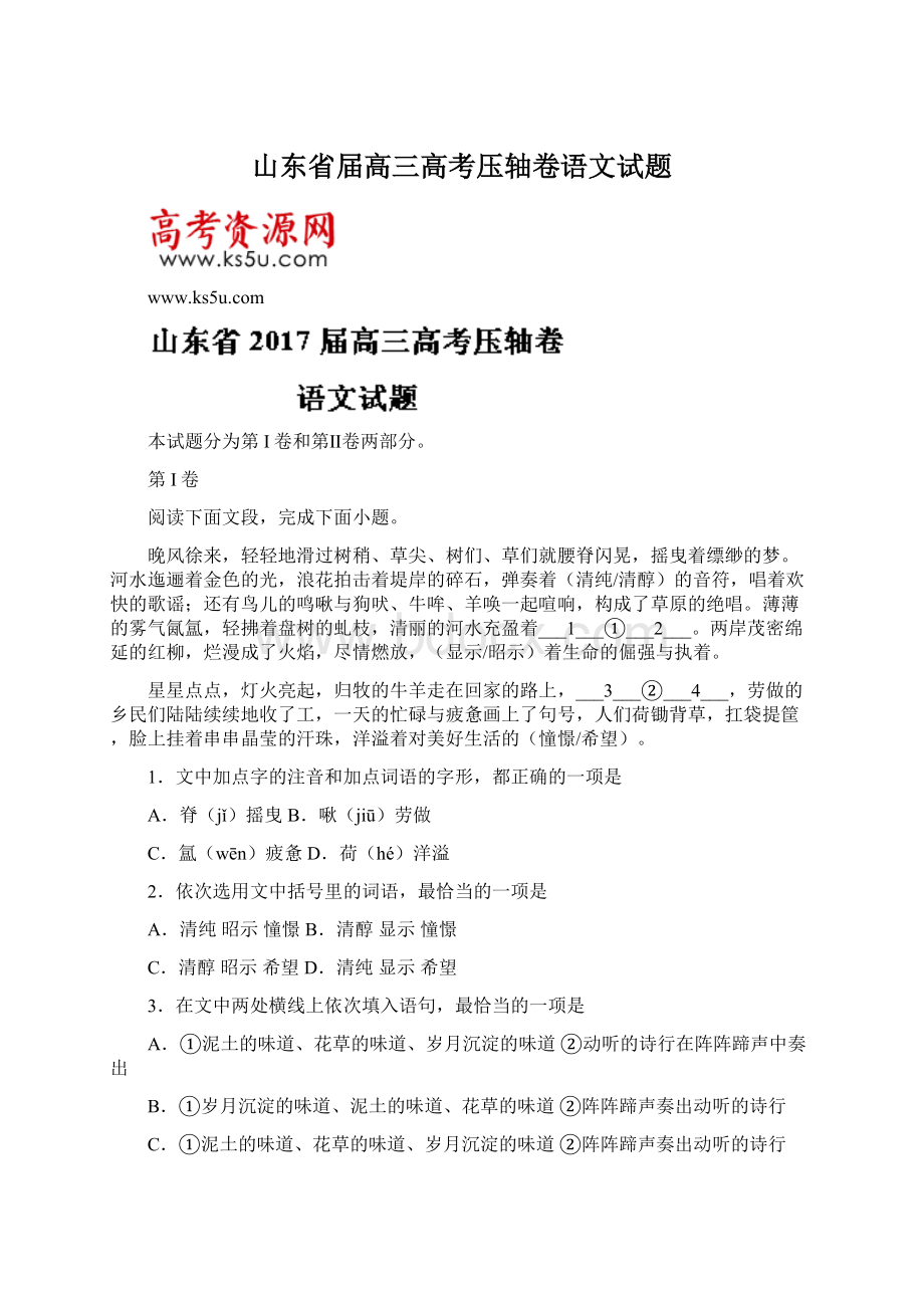 山东省届高三高考压轴卷语文试题.docx_第1页