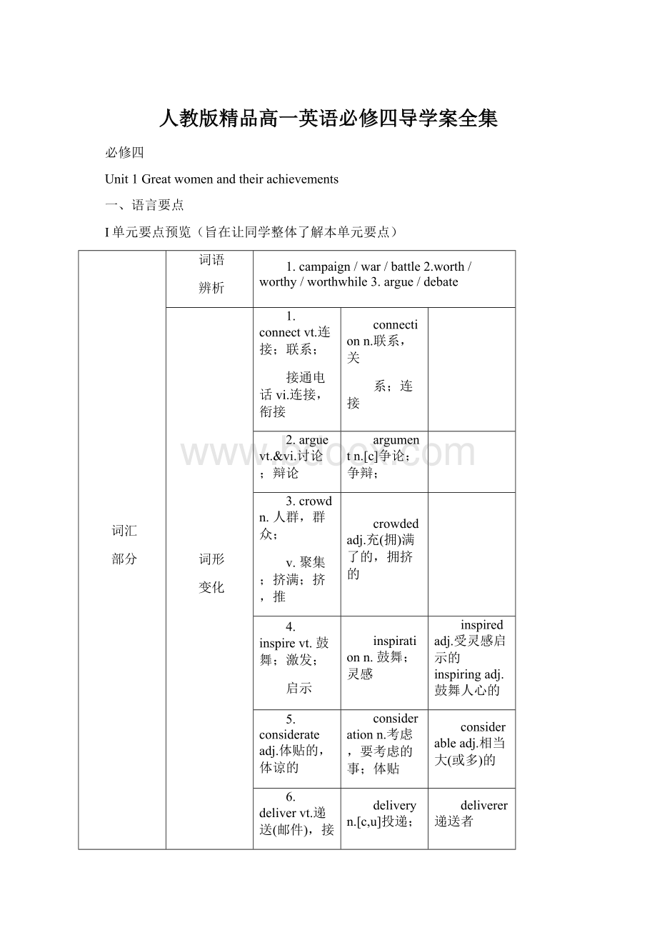 人教版精品高一英语必修四导学案全集.docx