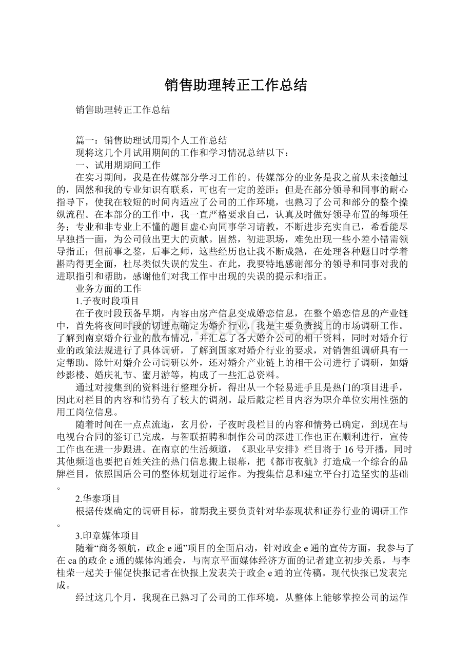 销售助理转正工作总结文档格式.docx_第1页