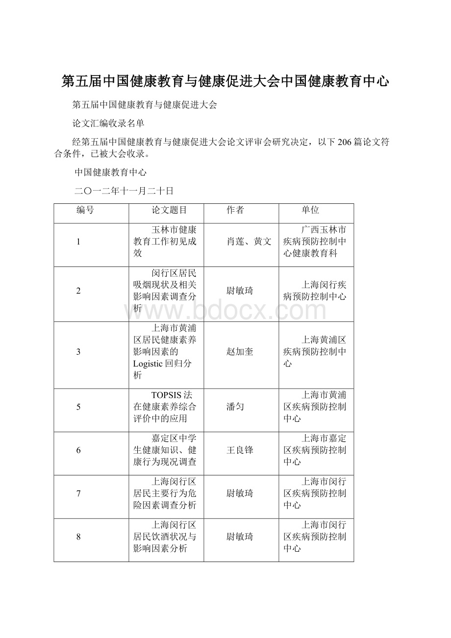 第五届中国健康教育与健康促进大会中国健康教育中心Word格式文档下载.docx