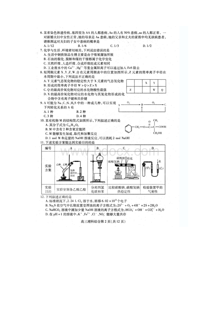 山东省潍坊市届高三第一次模拟考试理科综合试题扫描版.docx_第2页