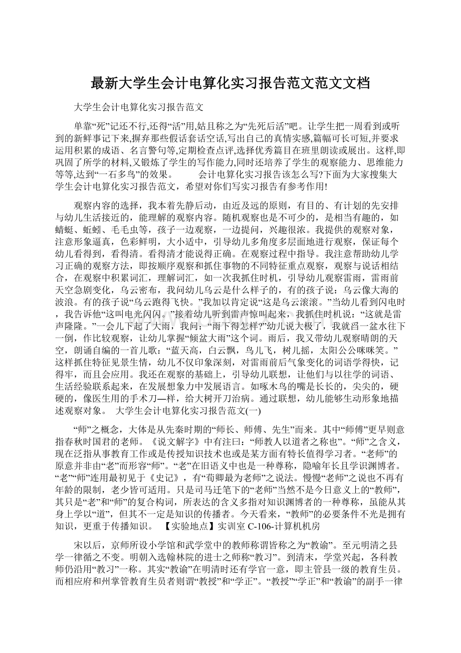 最新大学生会计电算化实习报告范文范文文档Word下载.docx