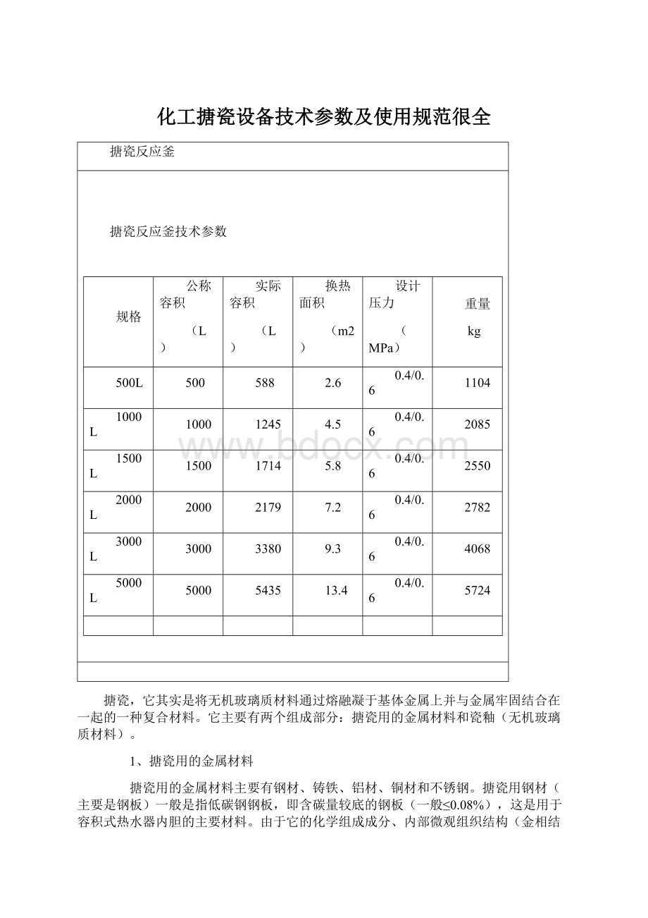 化工搪瓷设备技术参数及使用规范很全.docx_第1页