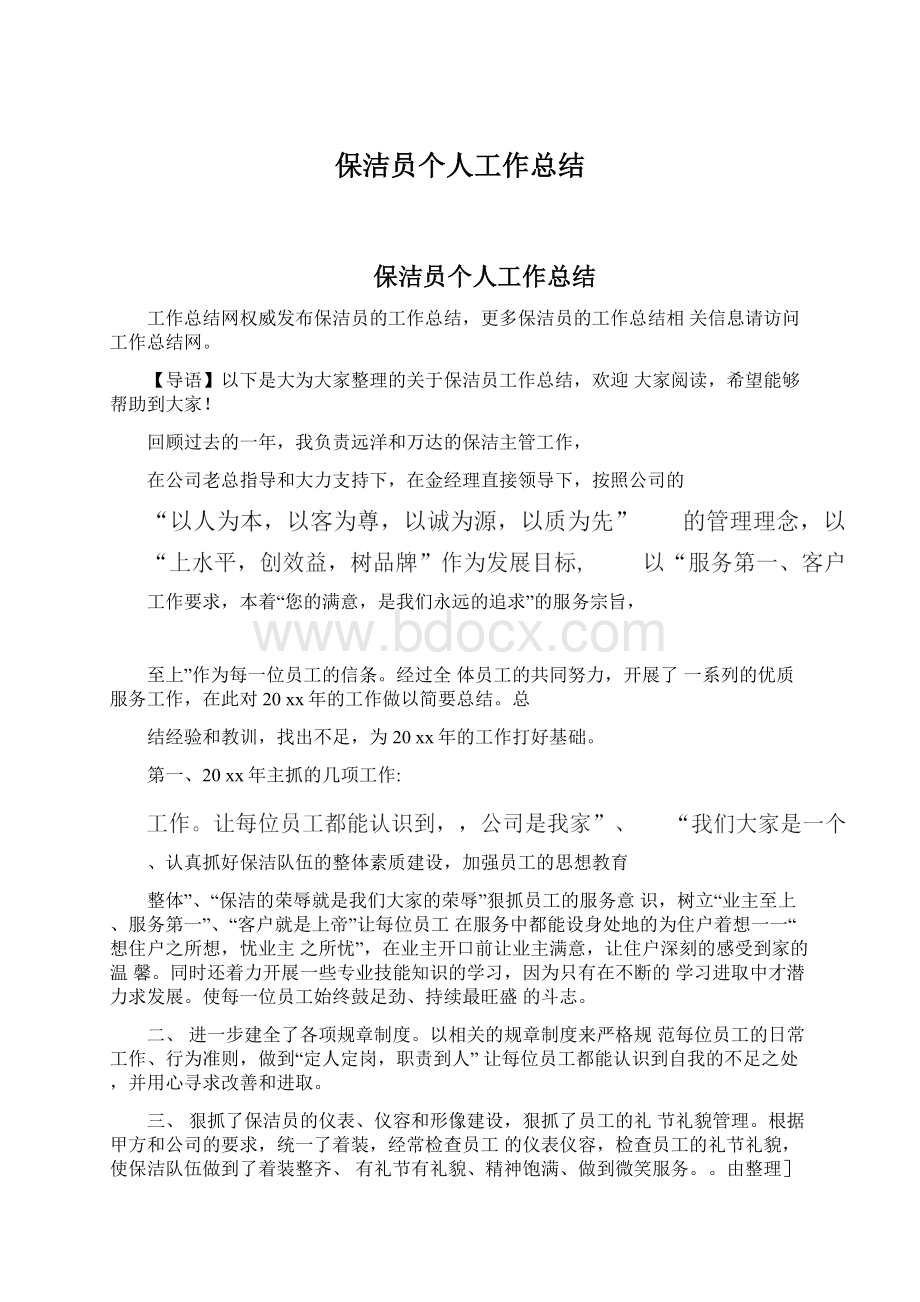 保洁员个人工作总结Word格式文档下载.docx_第1页