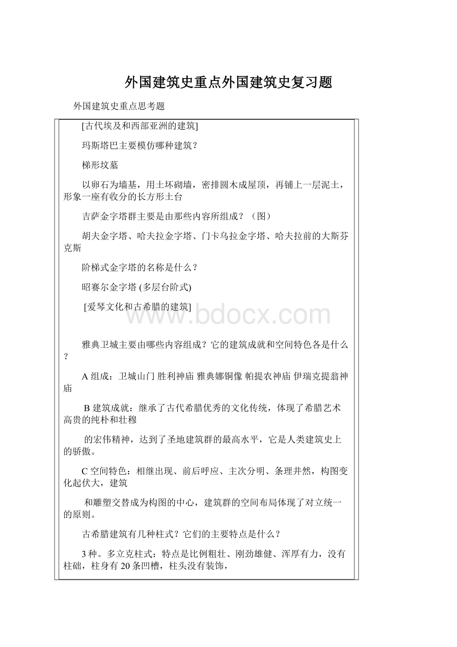 外国建筑史重点外国建筑史复习题.docx