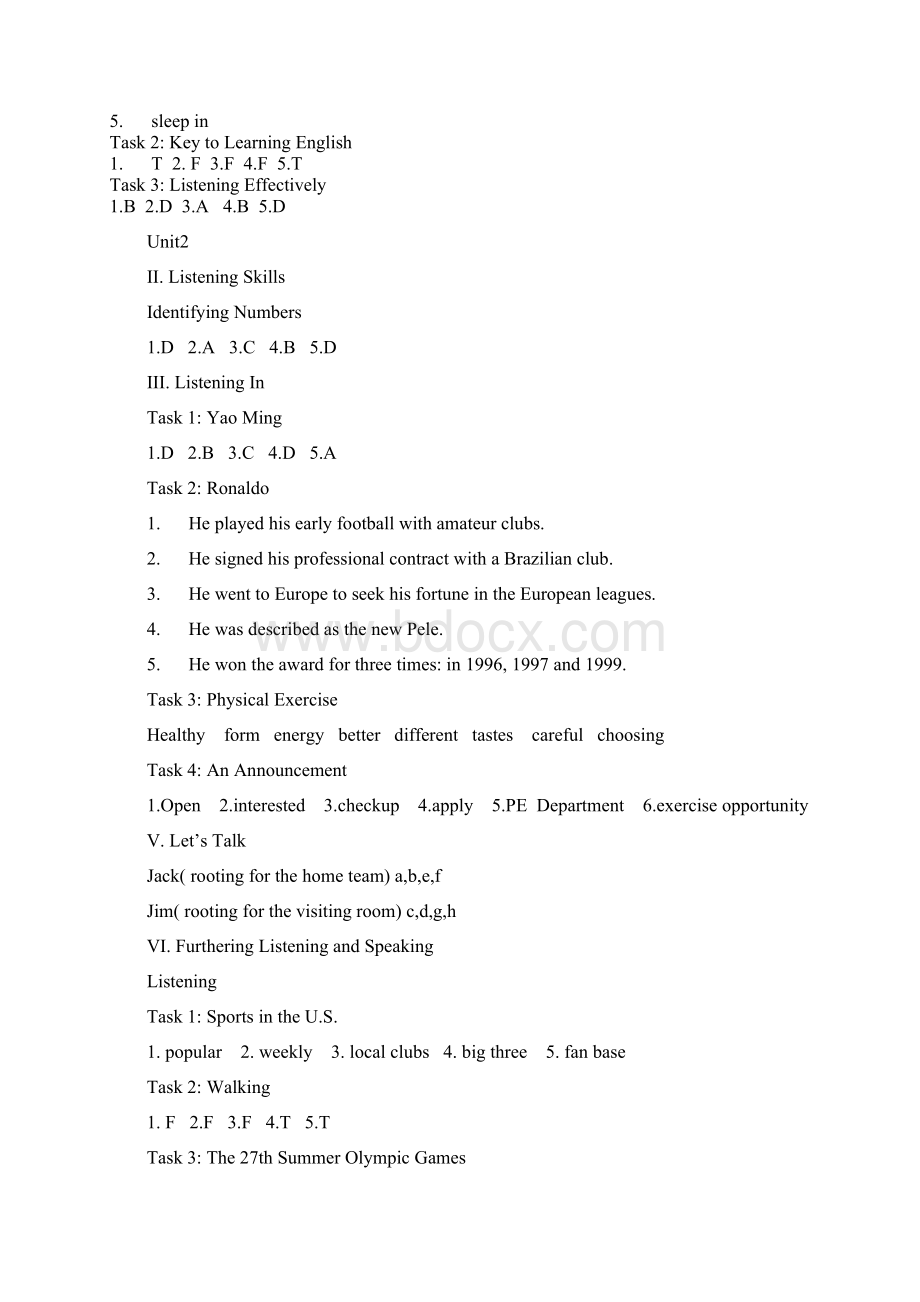 大学英语视听说教程1答案Unit110Word文档下载推荐.docx_第2页