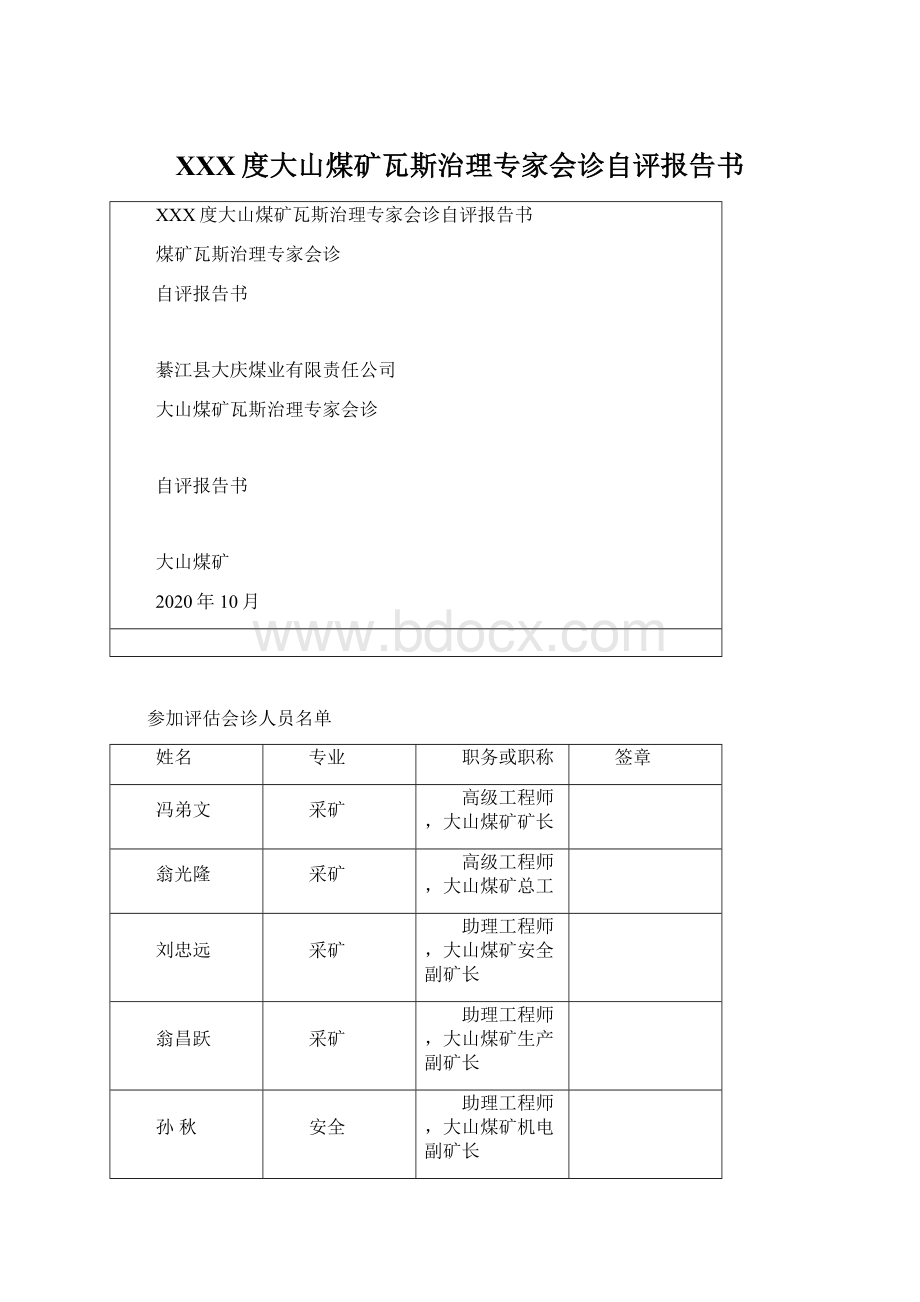 XXX度大山煤矿瓦斯治理专家会诊自评报告书Word文档格式.docx