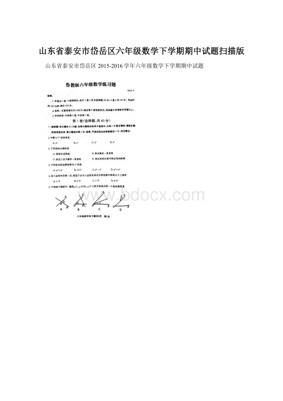 山东省泰安市岱岳区六年级数学下学期期中试题扫描版Word文档下载推荐.docx