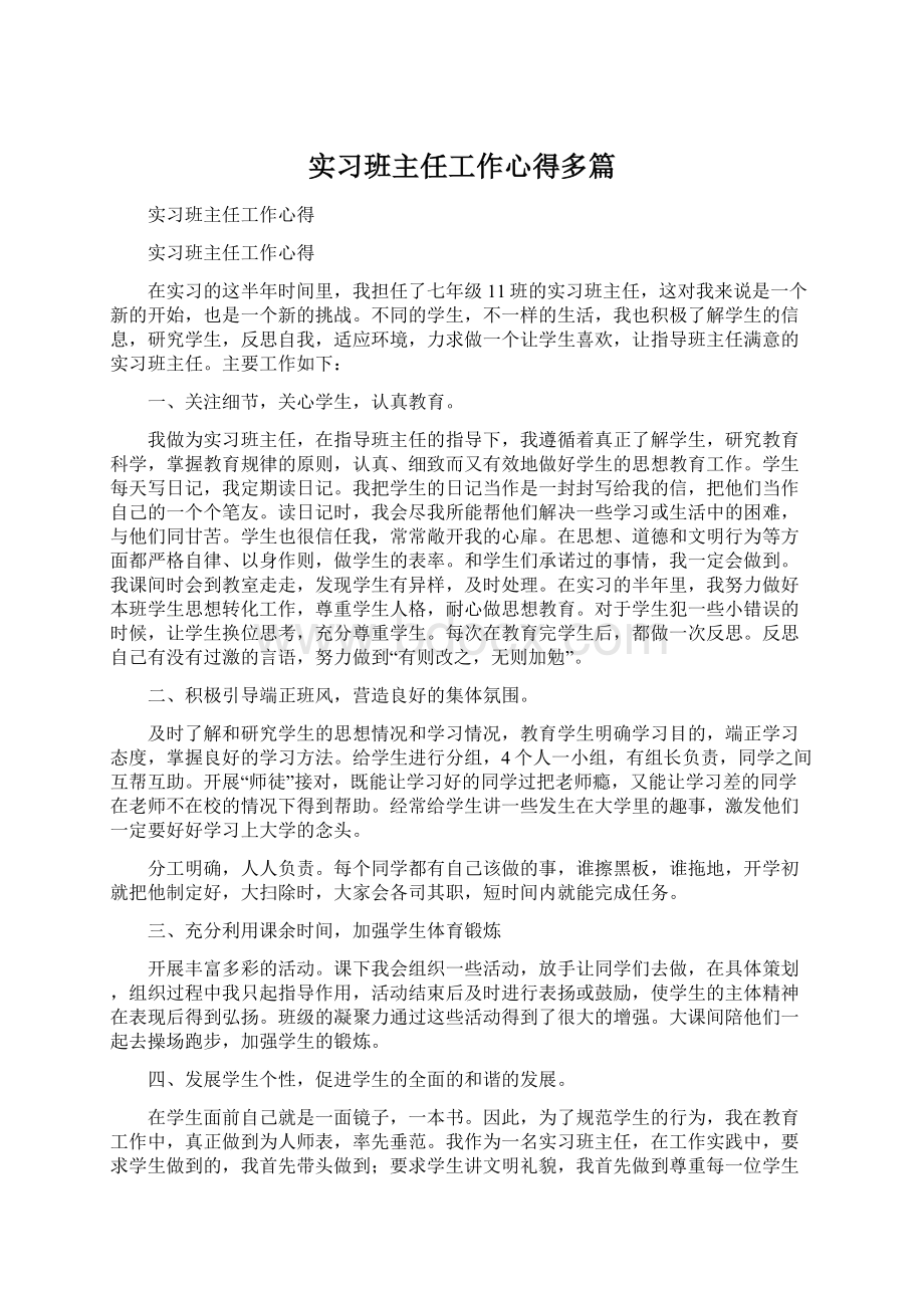 实习班主任工作心得多篇.docx