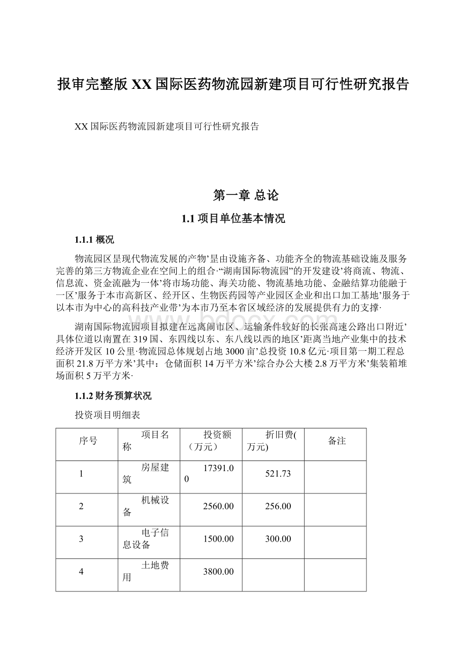 报审完整版XX国际医药物流园新建项目可行性研究报告.docx