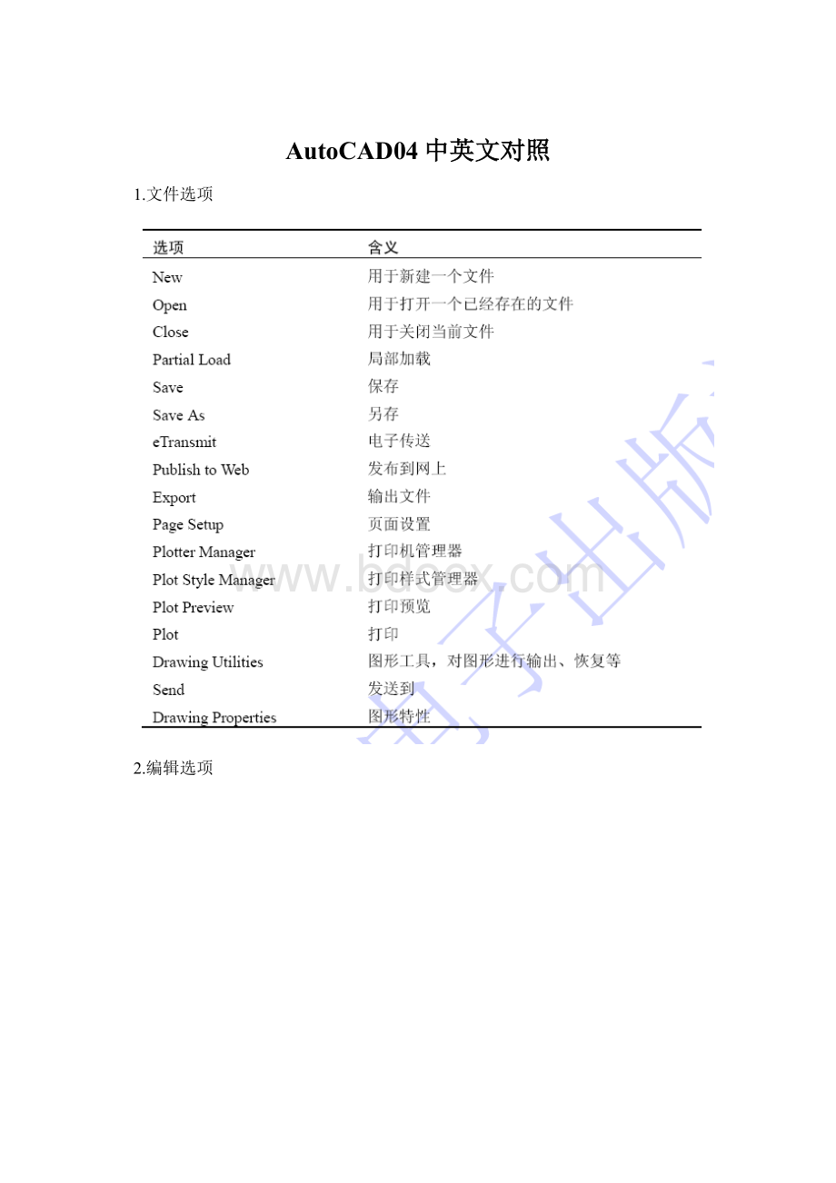 AutoCAD04中英文对照.docx_第1页