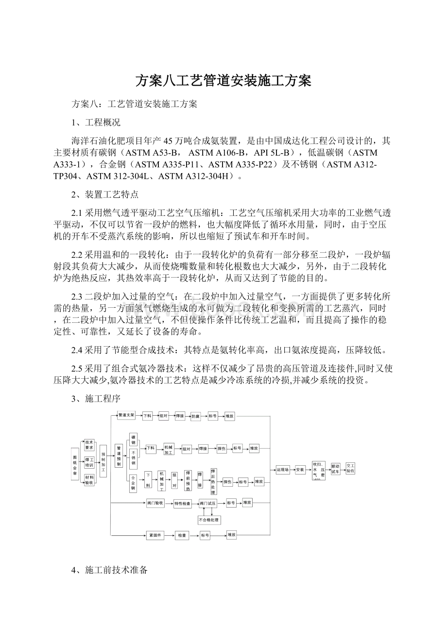 方案八工艺管道安装施工方案Word文档格式.docx