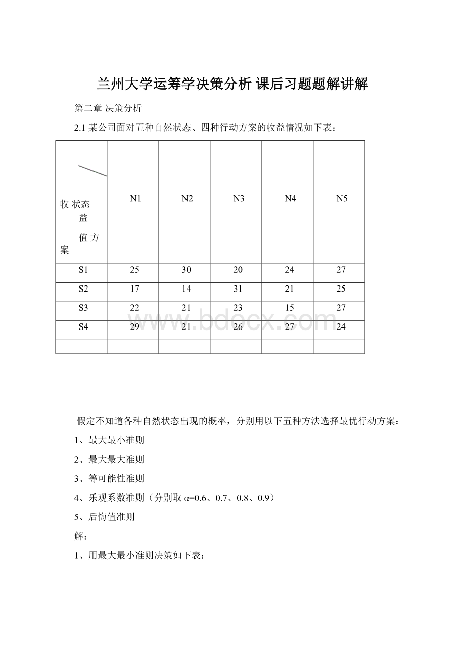 兰州大学运筹学决策分析课后习题题解讲解.docx