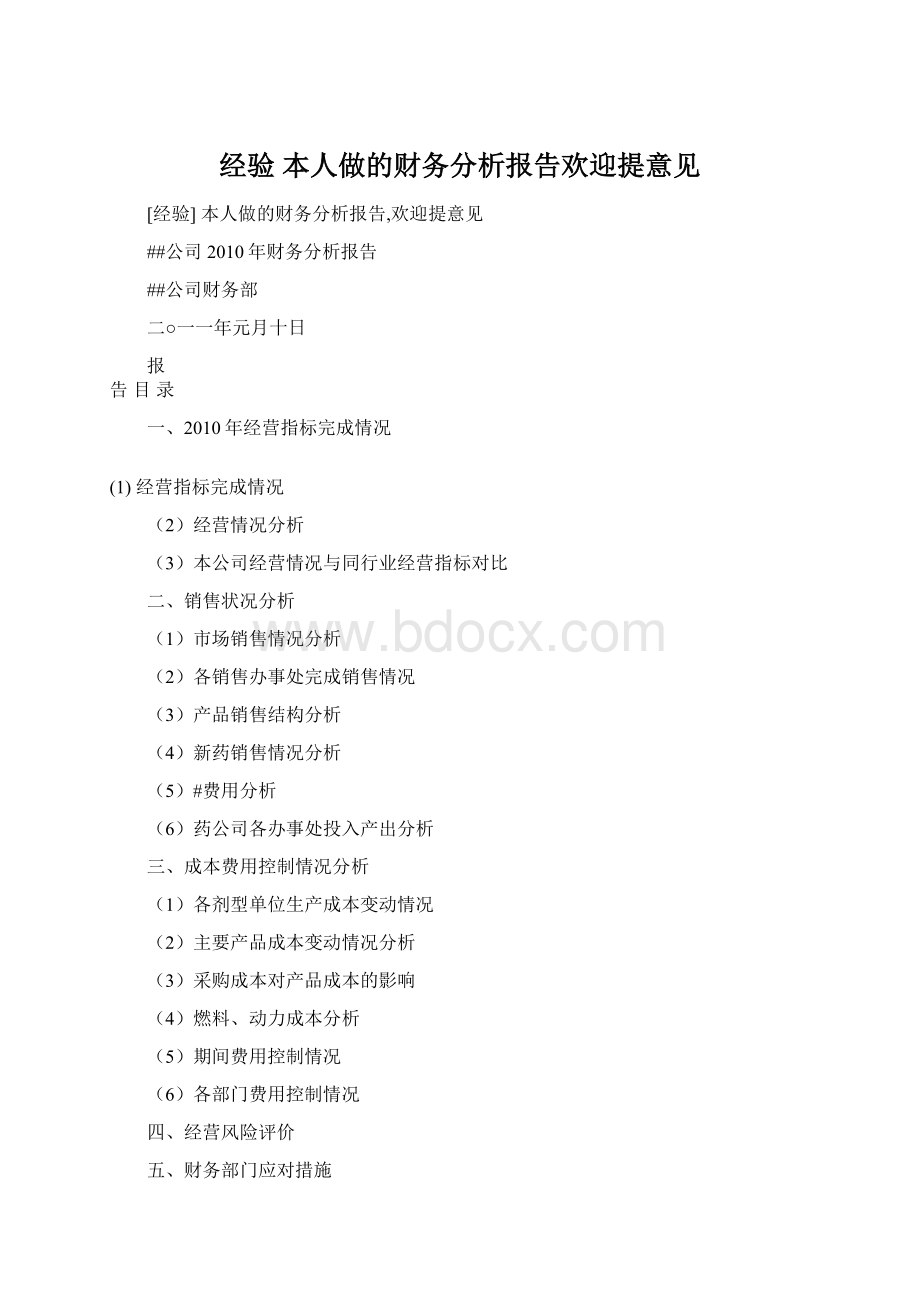 经验 本人做的财务分析报告欢迎提意见.docx