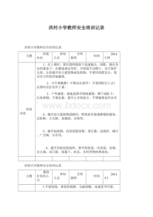 洪村小学教师安全培训记录Word格式.docx