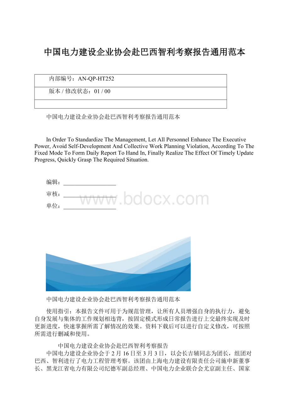 中国电力建设企业协会赴巴西智利考察报告通用范本文档格式.docx