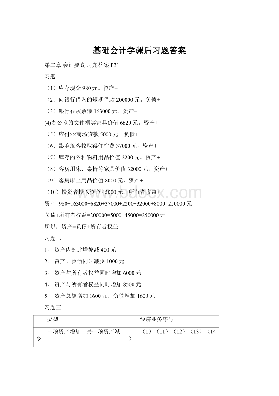 基础会计学课后习题答案Word文档格式.docx