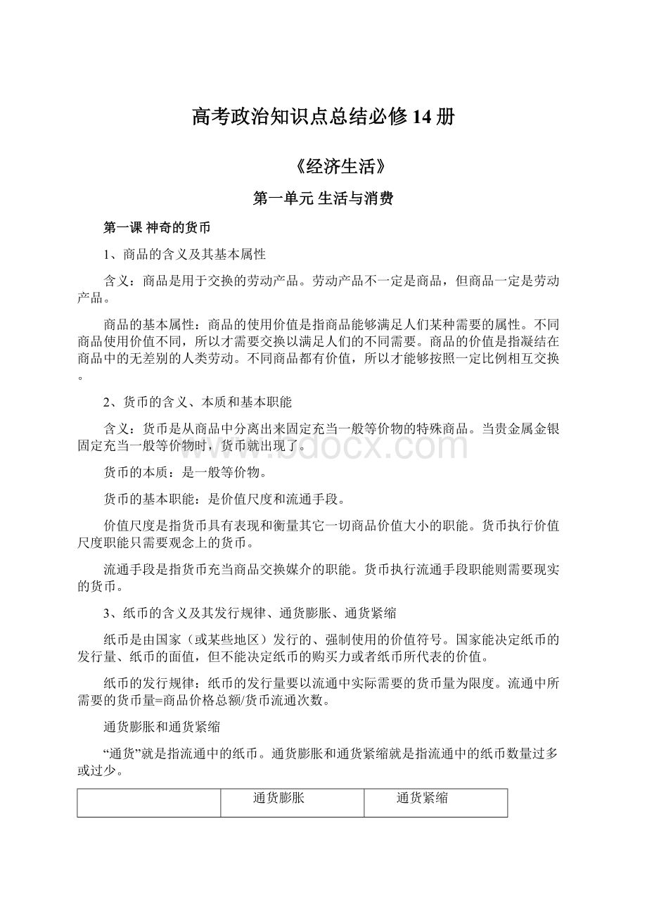 高考政治知识点总结必修14册Word文件下载.docx