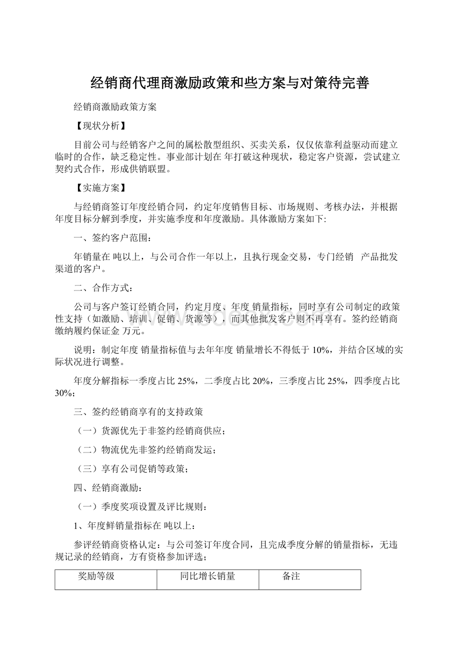 经销商代理商激励政策和些方案与对策待完善.docx_第1页