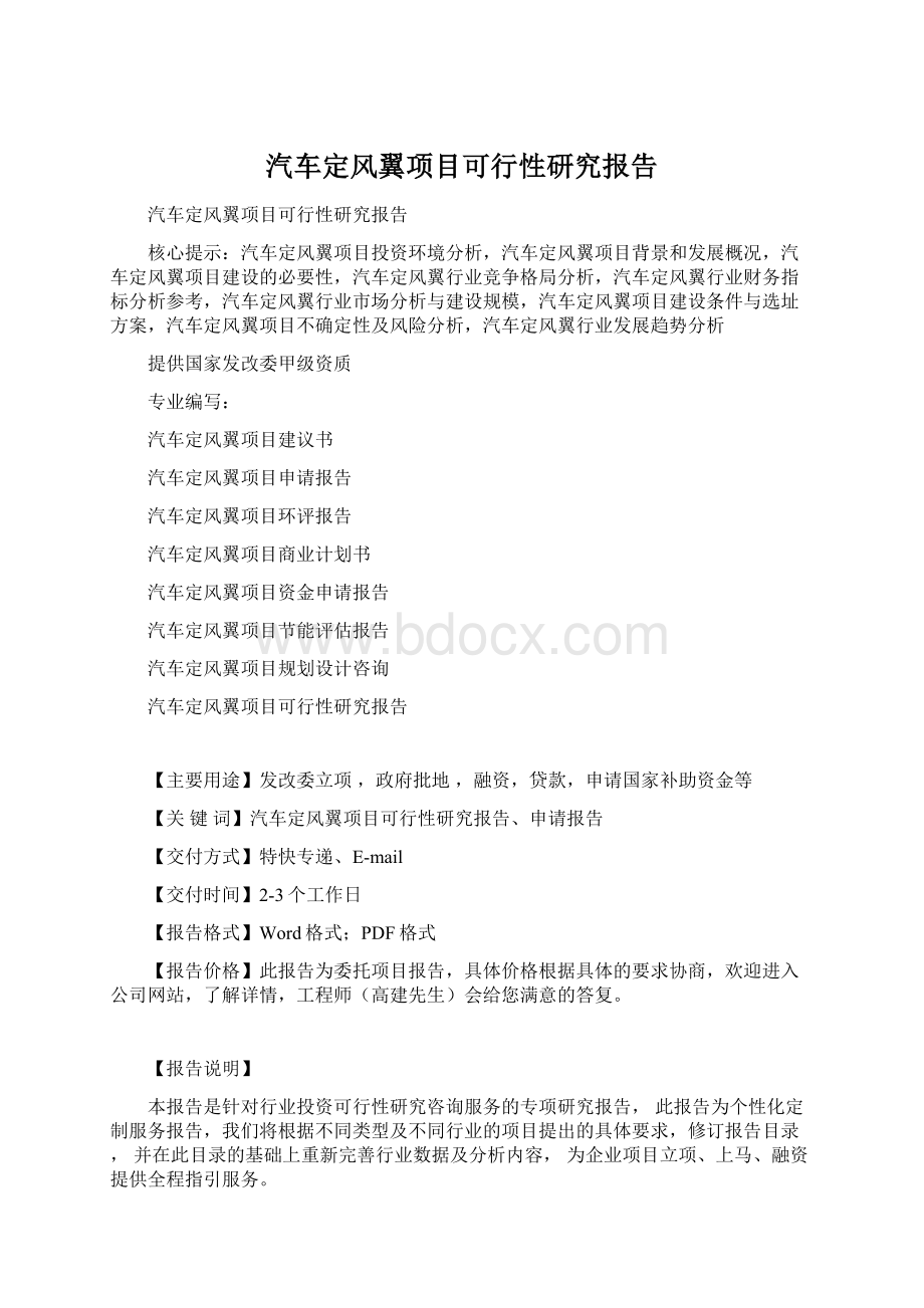 汽车定风翼项目可行性研究报告.docx_第1页