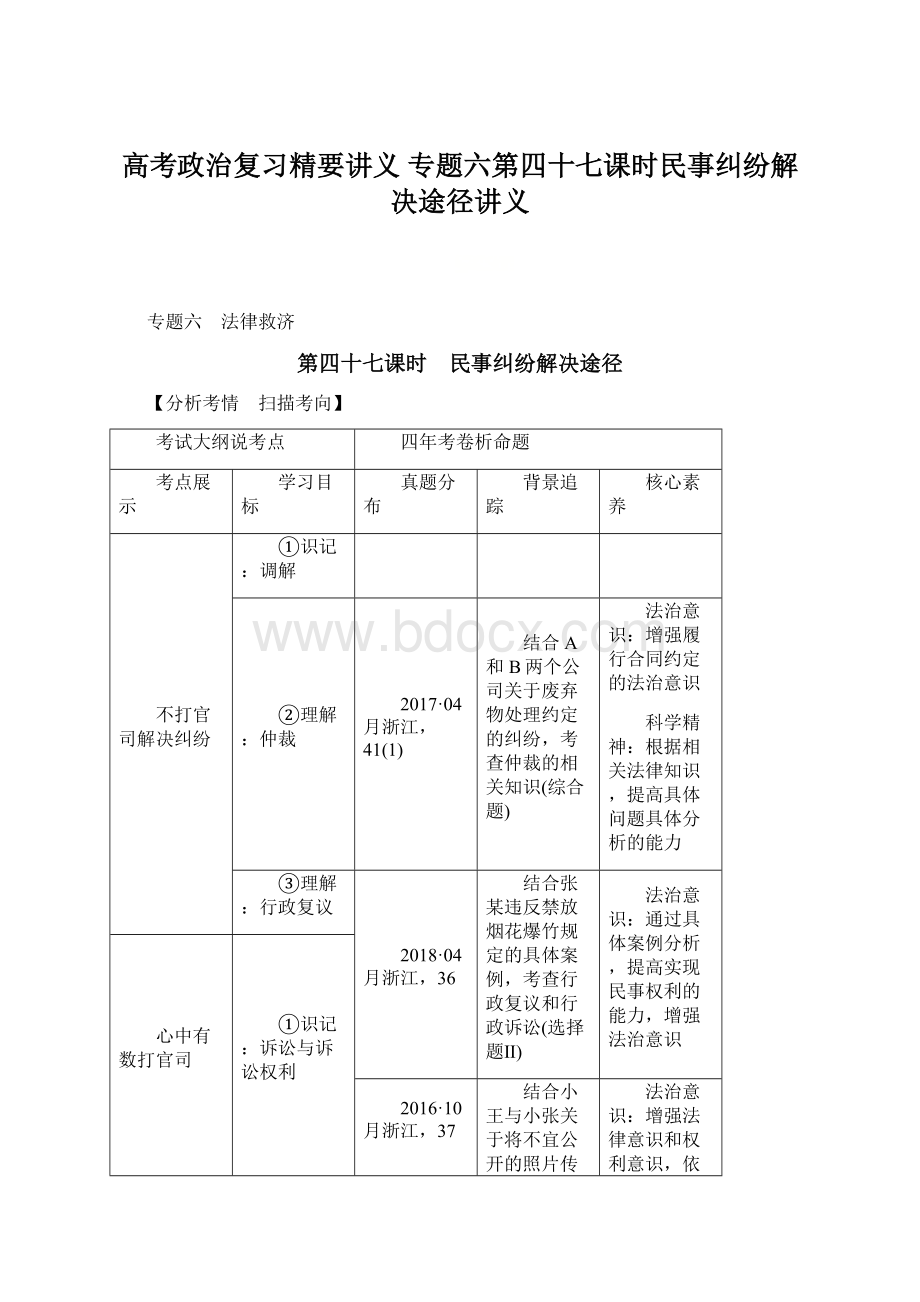 高考政治复习精要讲义 专题六第四十七课时民事纠纷解决途径讲义Word文档下载推荐.docx