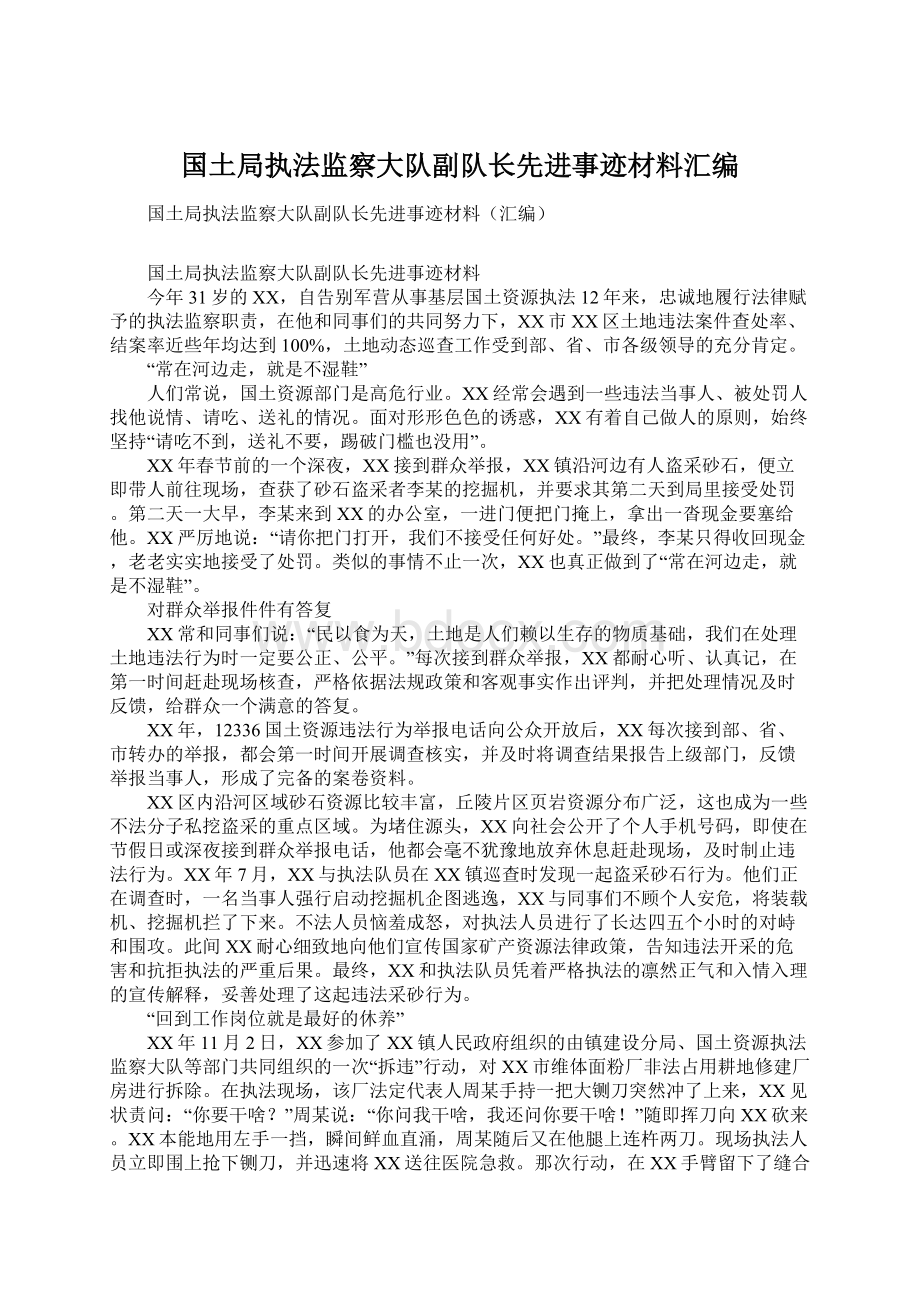 国土局执法监察大队副队长先进事迹材料汇编.docx_第1页