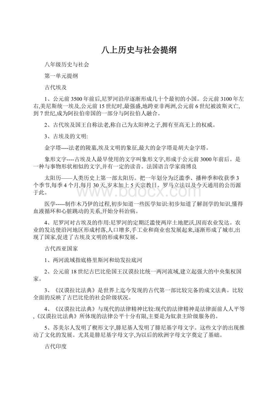 八上历史与社会提纲Word格式文档下载.docx_第1页