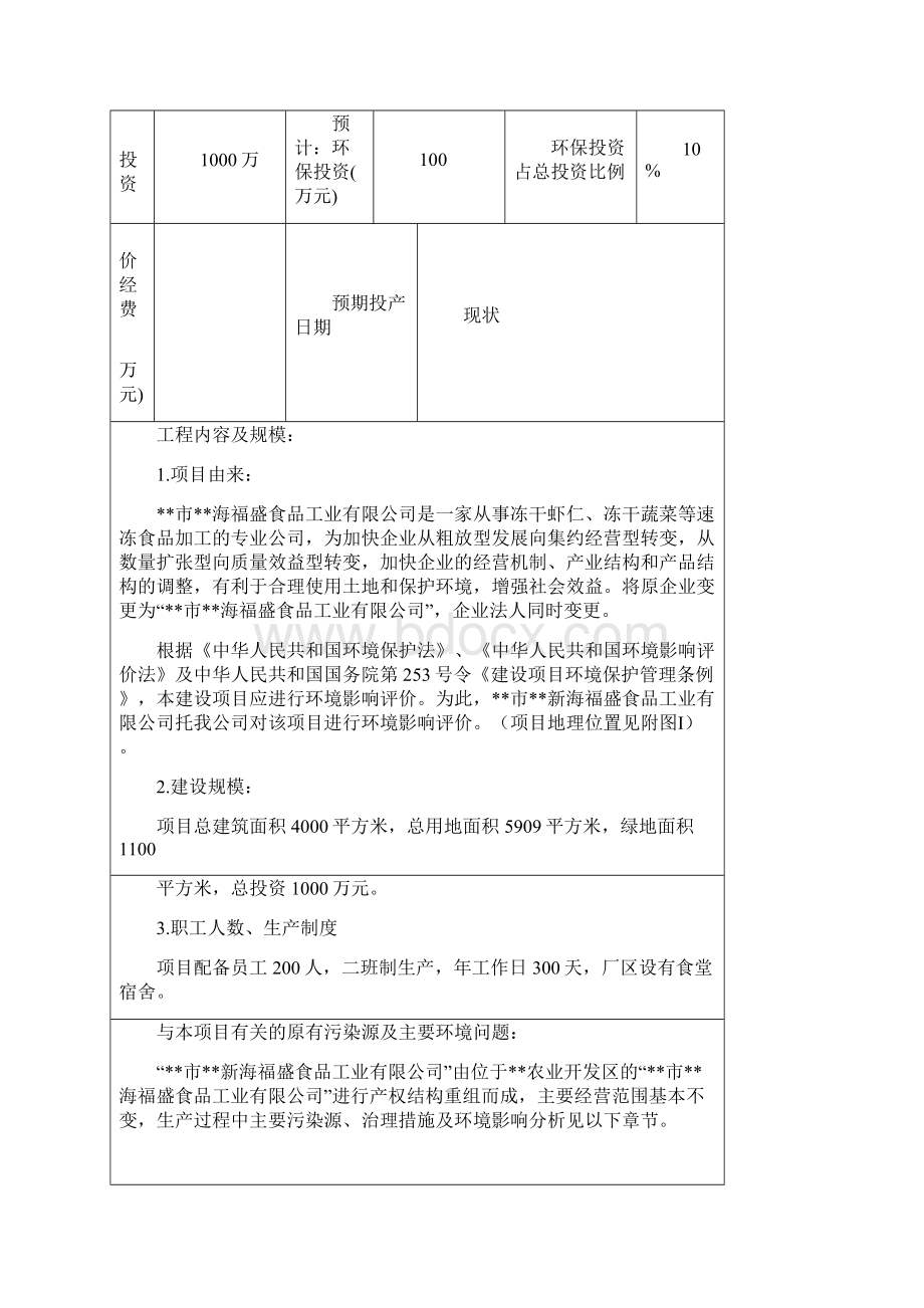 冻干虾仁冻干蔬菜生产建设项目环境影响报告表文档格式.docx_第2页