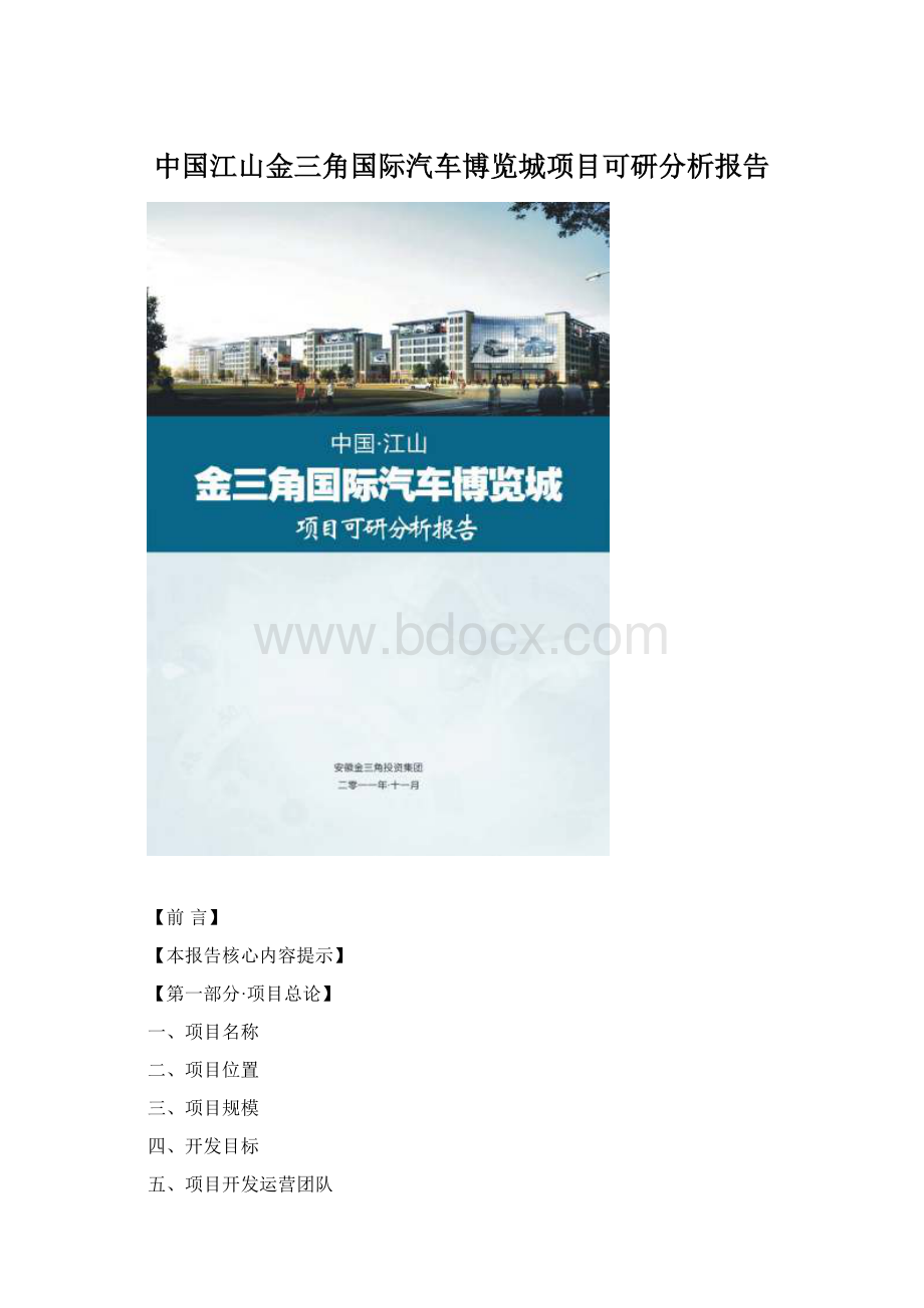 中国江山金三角国际汽车博览城项目可研分析报告.docx_第1页