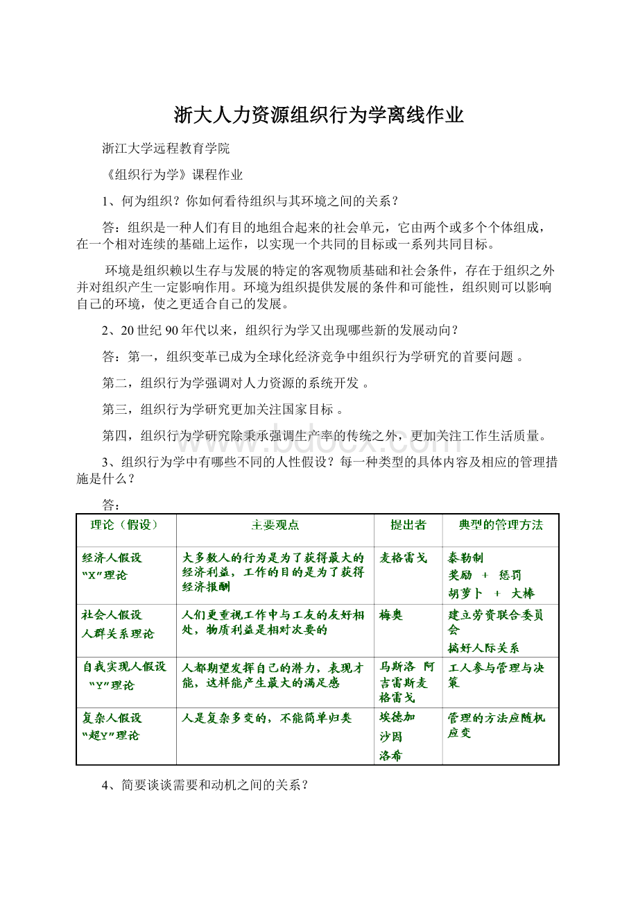 浙大人力资源组织行为学离线作业.docx