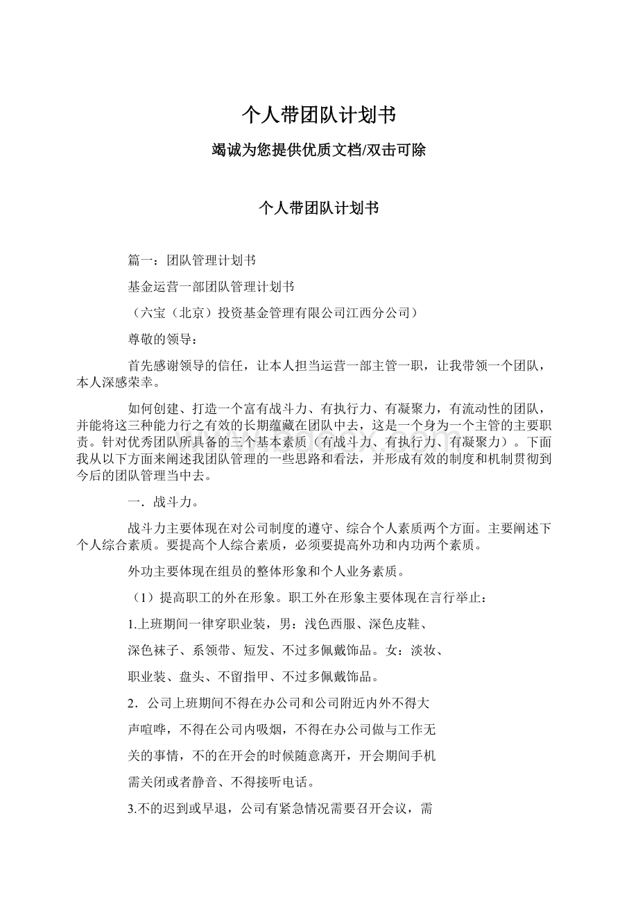 个人带团队计划书Word文档格式.docx_第1页