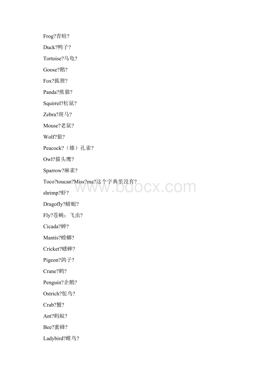 动物英语词汇大全Word文档下载推荐.docx_第2页