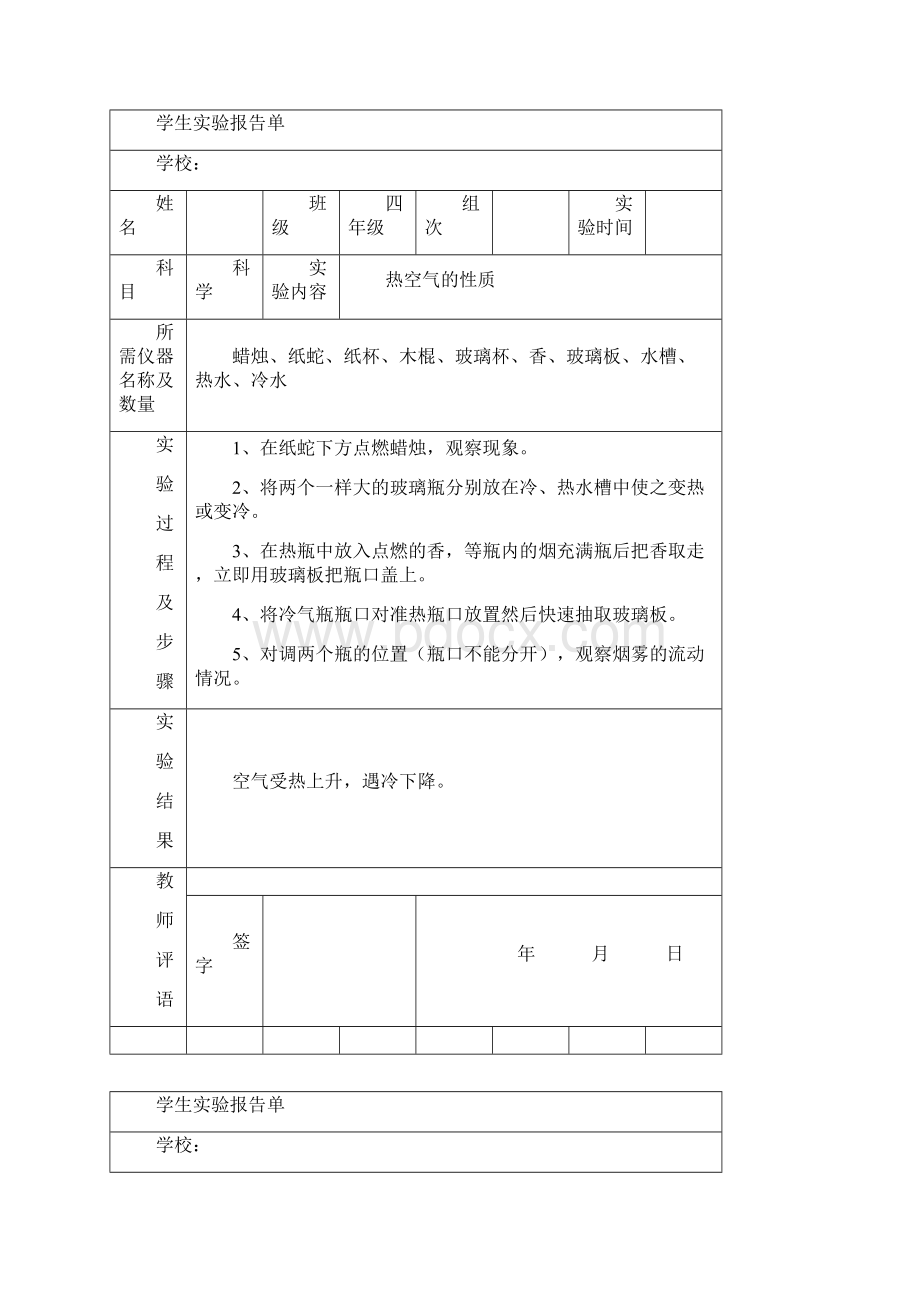 苏教版小学四年级上册科学实验报告单.docx_第2页