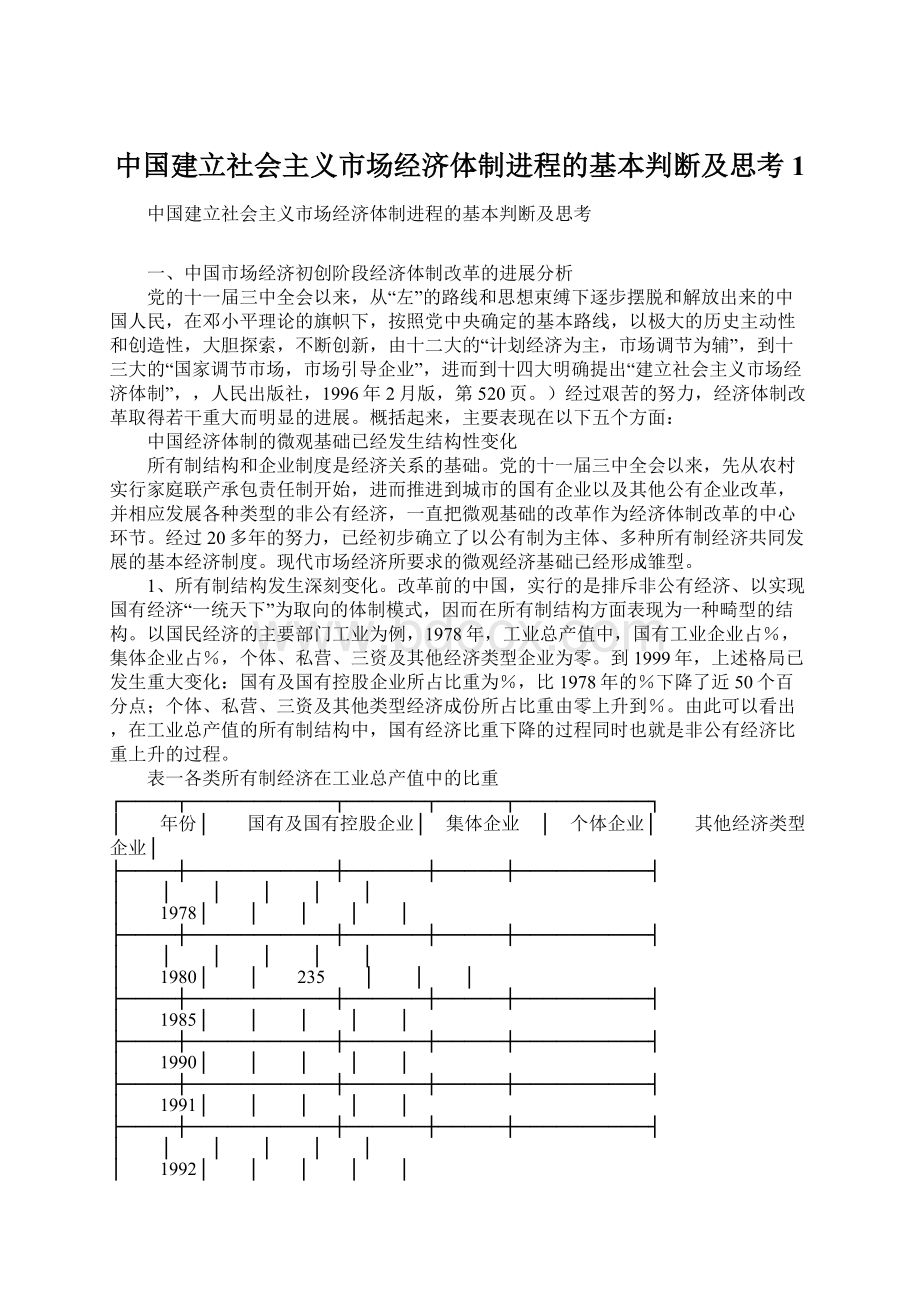 中国建立社会主义市场经济体制进程的基本判断及思考1.docx_第1页