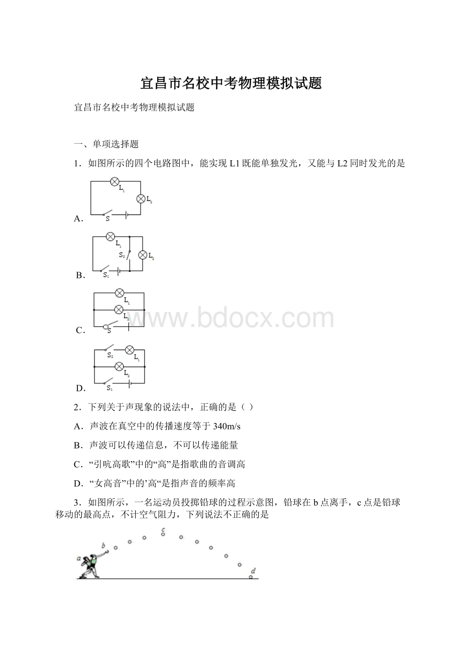 宜昌市名校中考物理模拟试题.docx