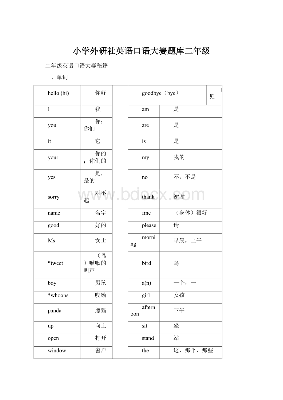 小学外研社英语口语大赛题库二年级.docx_第1页