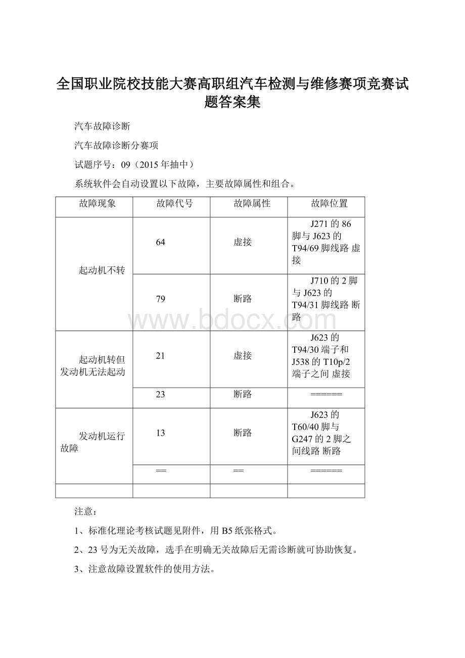 全国职业院校技能大赛高职组汽车检测与维修赛项竞赛试题答案集.docx_第1页