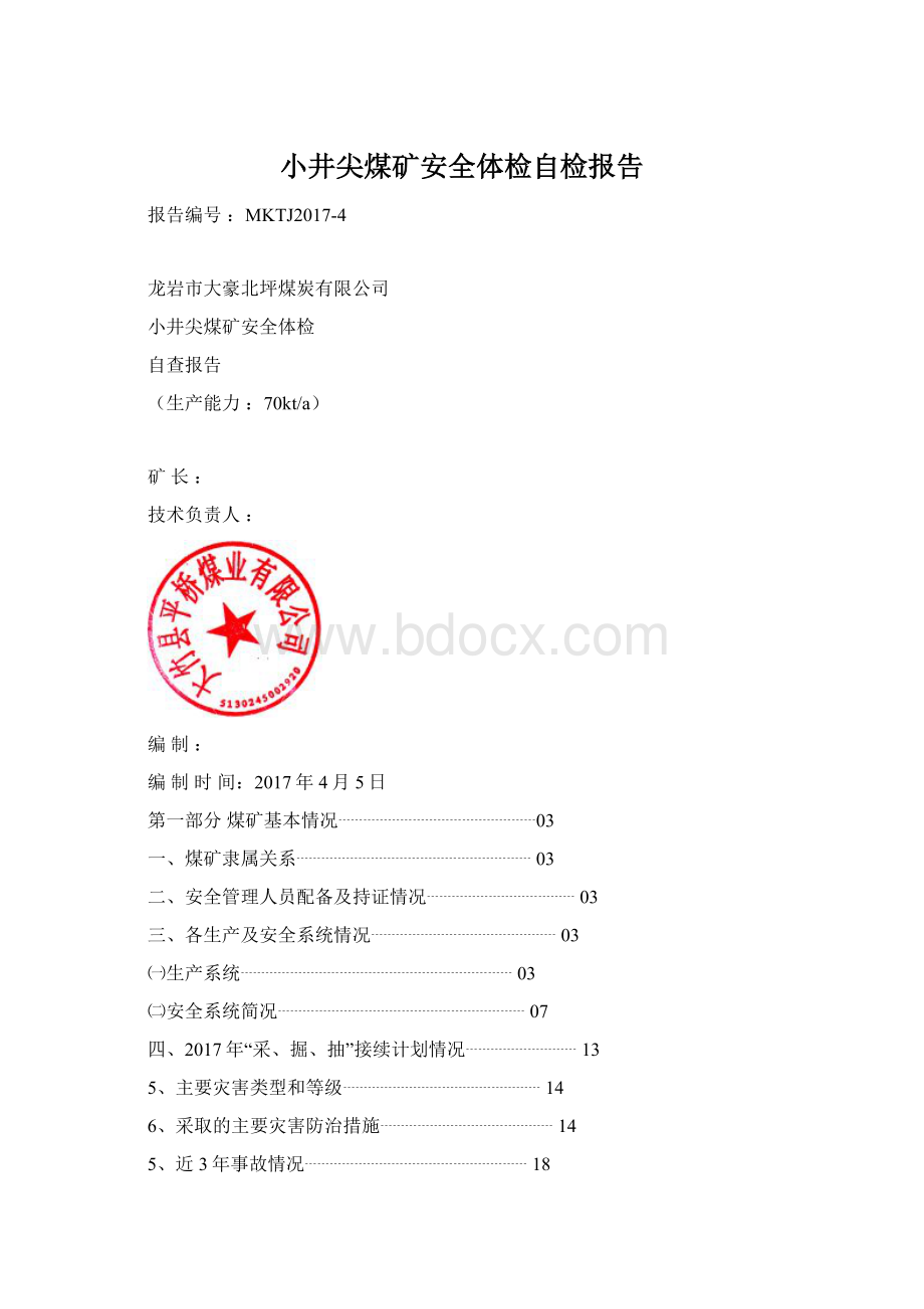 小井尖煤矿安全体检自检报告Word文档格式.docx_第1页
