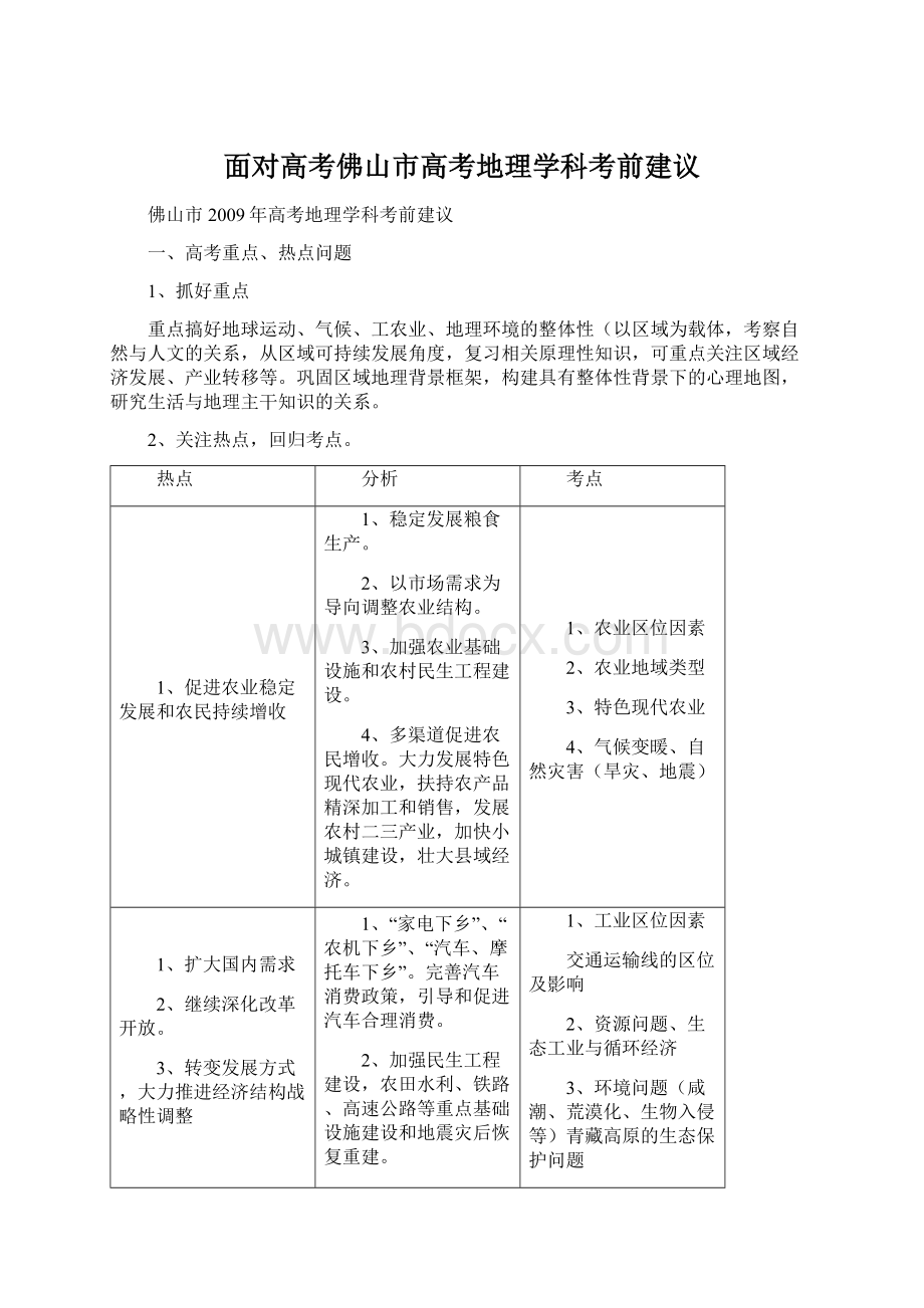 面对高考佛山市高考地理学科考前建议Word下载.docx