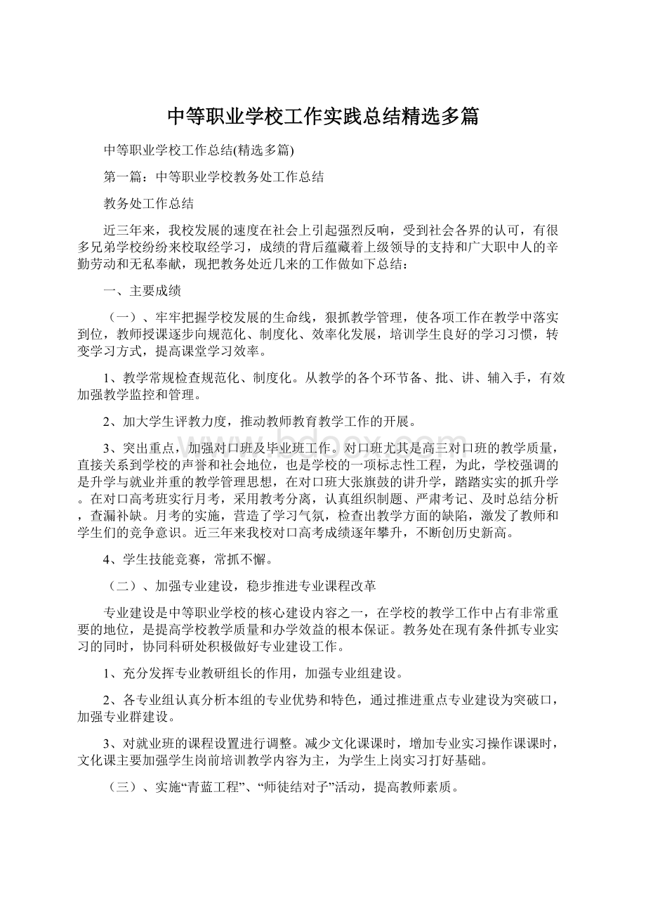 中等职业学校工作实践总结精选多篇Word格式文档下载.docx